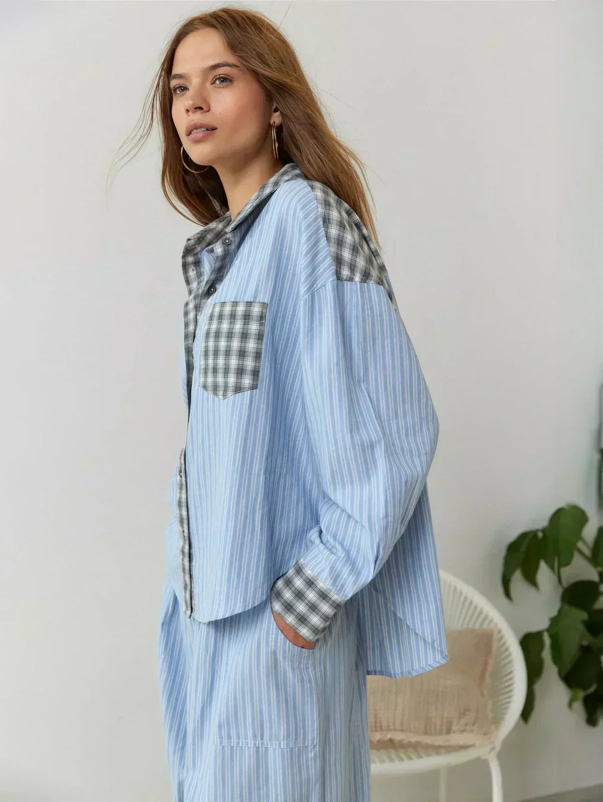 | Women Spring Plaid Two Piece Set