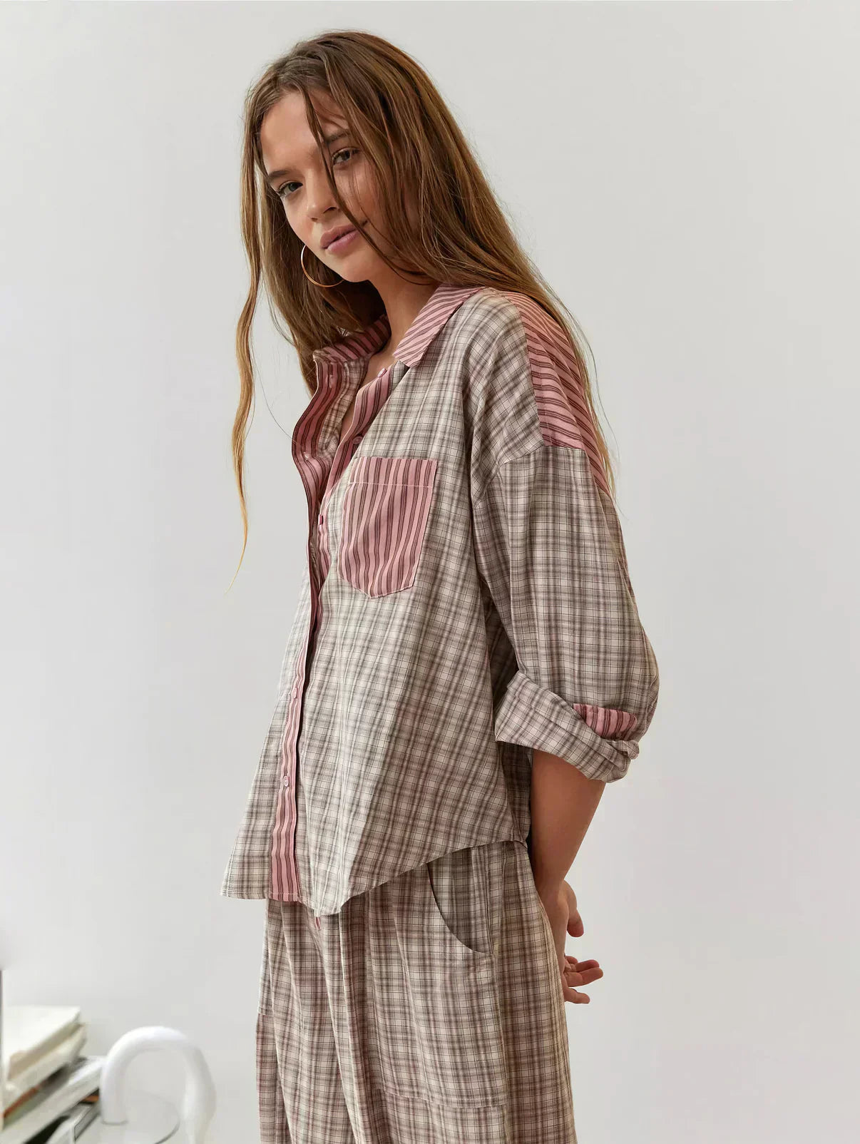 | Women Spring Plaid Two Piece Set
