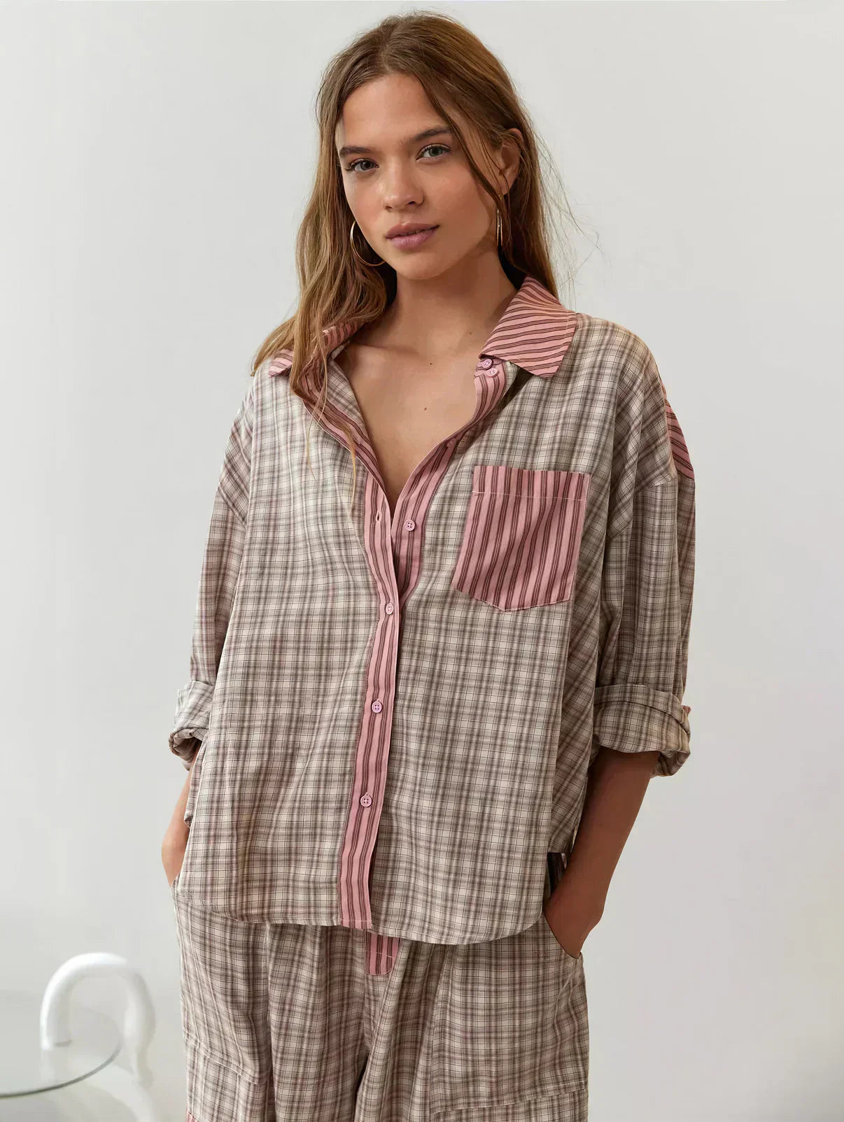 | Women Spring Plaid Two Piece Set