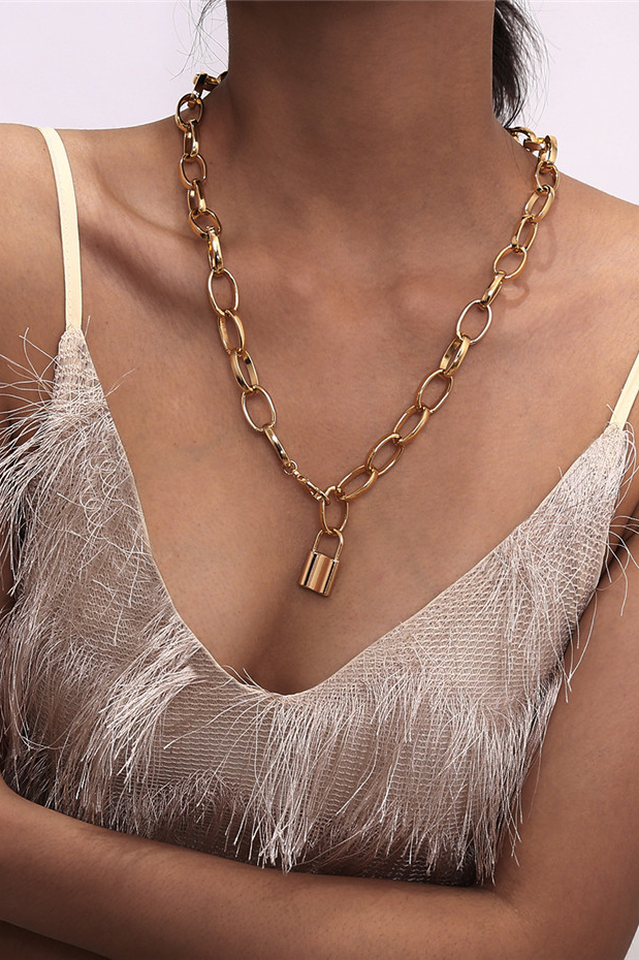Lock Pendant Necklace with Link Chain