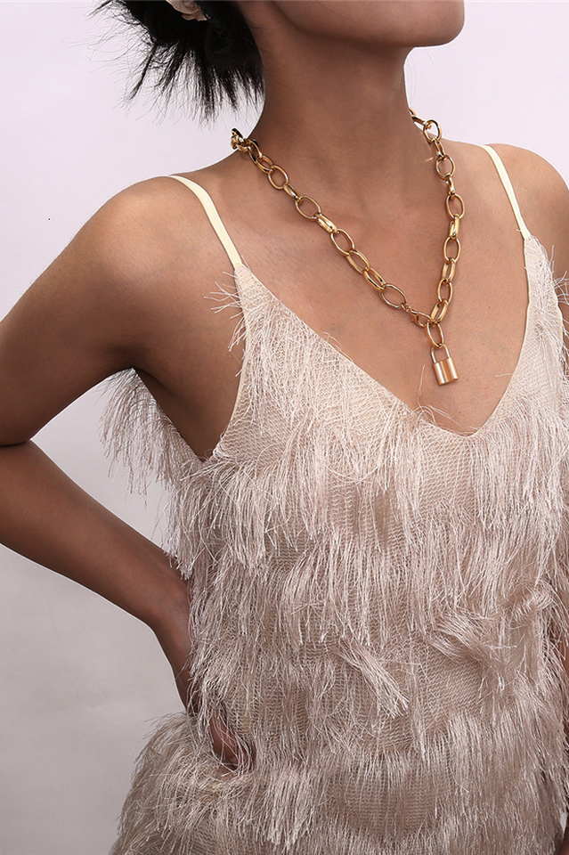 Lock Pendant Necklace with Link Chain