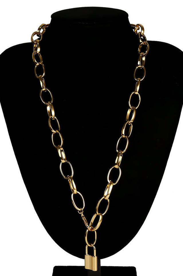 Lock Pendant Necklace with Link Chain