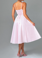 Corset Sweetheart Spaghetti Strap Pleated Flare Midi Dress