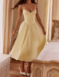Corset Sweetheart Spaghetti Strap Pleated Flare Midi Dress