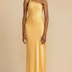 Satin One Shoulder Side Slit Column Maxi Gown