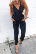 Cross V Neck Tie Waist Cami Jumpsuits