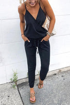 Cross V Neck Drawstring Cami Jumpsuits