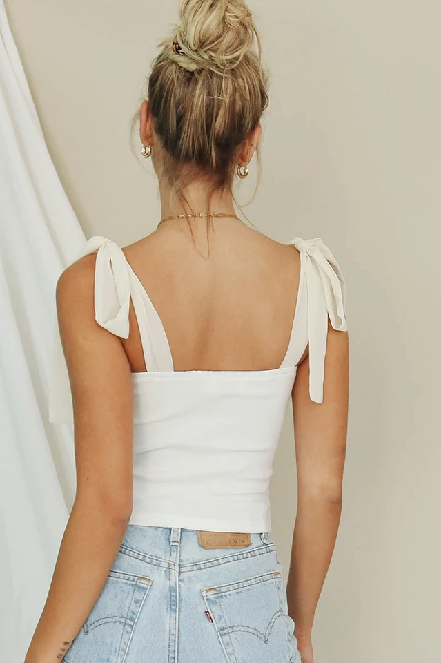 Lace Up White Tank Top