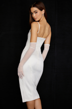 Satin Square Neck Corset Bodice Spaghetti Strap Thigh Slit Midi Dress