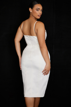Satin Square Neck Corset Bodice Spaghetti Strap Thigh Slit Midi Dress
