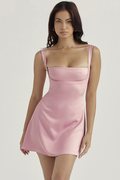 Square Neck Balconette Structured Satin Mini Dress