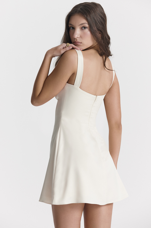 Satin Bustier Square Neck Wide Strap Side Slit Mini Dress