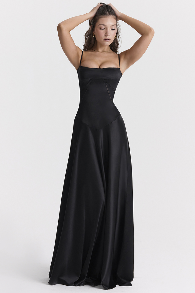 Satin Corset Spaghetti Strap Square Neck Maxi Gown
