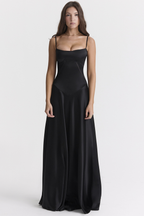 Satin Corset Spaghetti Strap Square Neck Maxi Gown