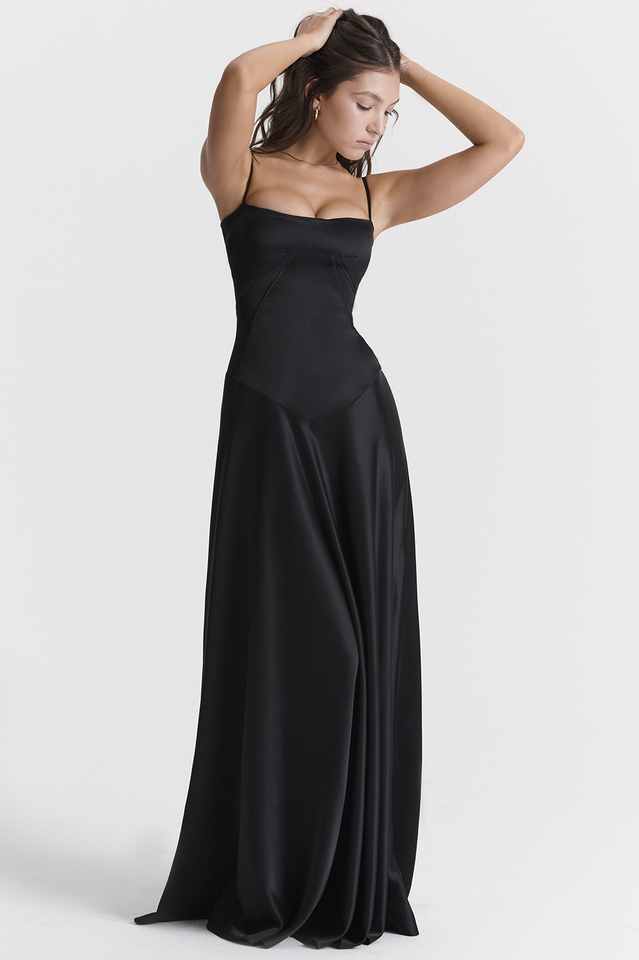Satin Corset Spaghetti Strap Square Neck Maxi Gown