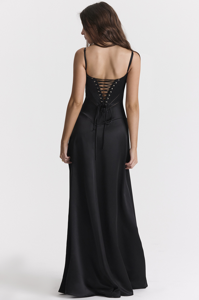 Satin Corset Spaghetti Strap Square Neck Maxi Gown