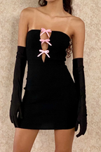 Strapless Bow Detail Keyhole Cutout Bodycon Mini Dress