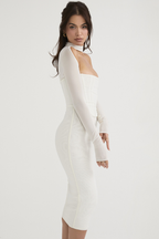 Bandeau Choker Sheer Mesh Sleeve Cutout Midi Dress