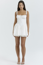 Lace Trim Corset Bustier Basque Waist Flared Mini Dress