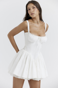 Lace Trim Corset Bustier Basque Waist Flared Mini Dress