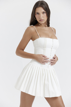 Corset Hook Front Accordion Pleated Spaghetti Strap Mini Dress