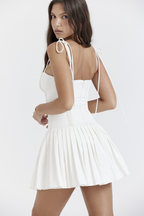 Corset Hook Front Accordion Pleated Spaghetti Strap Mini Dress