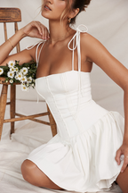Corset Hook Front Accordion Pleated Spaghetti Strap Mini Dress