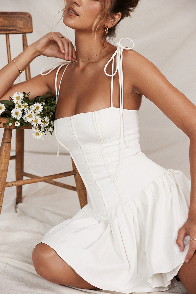 Corset Hook Front Accordion Pleated Spaghetti Strap Mini Dress