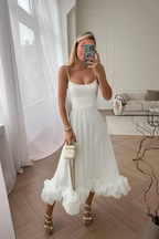 Spaghetti Strap Scoop Neck Flounce Ruffle Hem A-Line Midi Dress