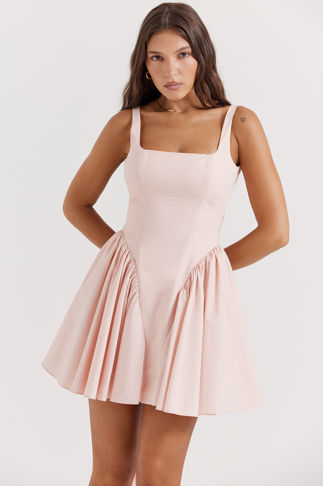 Sleeveless Open Back Bow Detail Pleated Fit and Flare Mini Dress