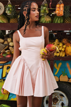 Sleeveless Open Back Bow Detail Pleated Fit and Flare Mini Dress