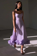 Spaghetti Strap Scoop Neck Flounce Ruffle Hem A-Line Midi Dress