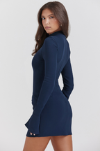 Mock Neck Long Sleeve Princess Seam Hip Flap Panel Mini Dress