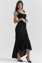 Off Shoulder Corset Jacquard Ruched High Low Maxi Dress