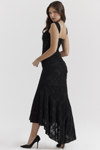Off Shoulder Corset Jacquard Ruched High Low Maxi Dress
