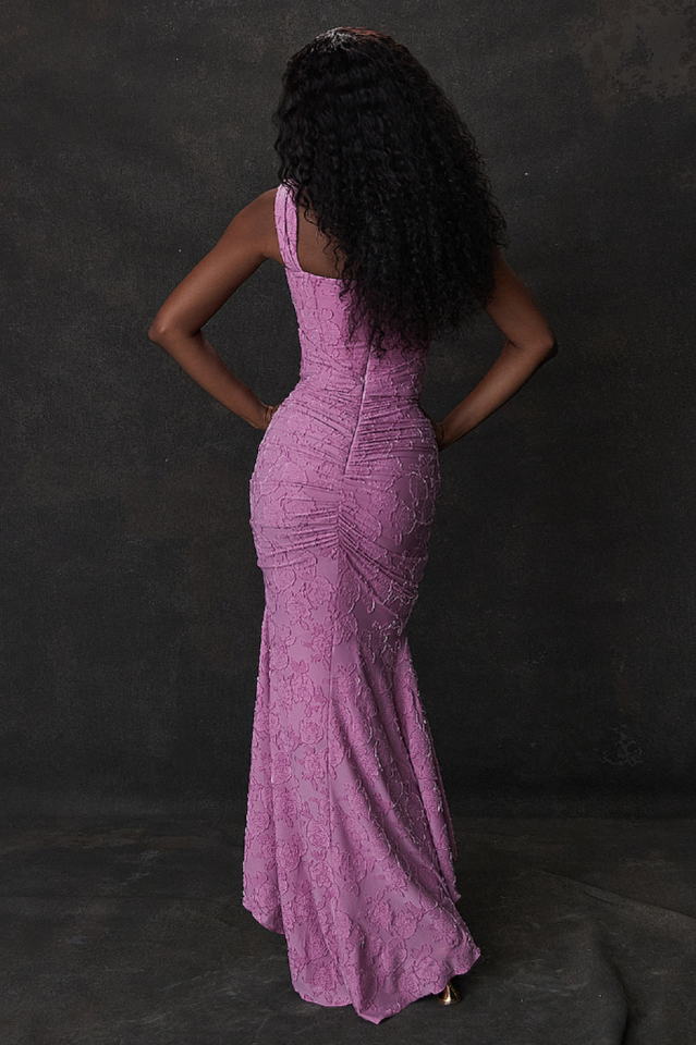 Off Shoulder Floral Jacquard Corset Ruched Mermaid Maxi Dress