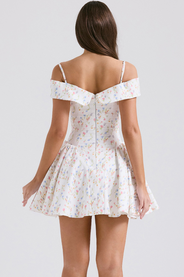 Off Shoulder Foldover Collar Spaghetti Strap Pleated Fit and Flare Mini Dress
