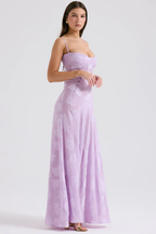 Floral Applique Corset Bodice Spaghetti Strap A-Line Maxi Gown