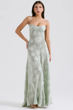 Floral Applique Corset Bodice Spaghetti Strap A-Line Maxi Gown