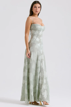 Floral Applique Corset Bodice Spaghetti Strap A-Line Maxi Gown