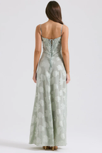 Floral Applique Corset Bodice Spaghetti Strap A-Line Maxi Gown