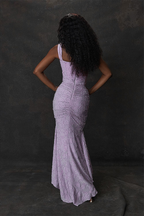 Off Shoulder Corset Jacquard Ruched High Low Maxi Dress