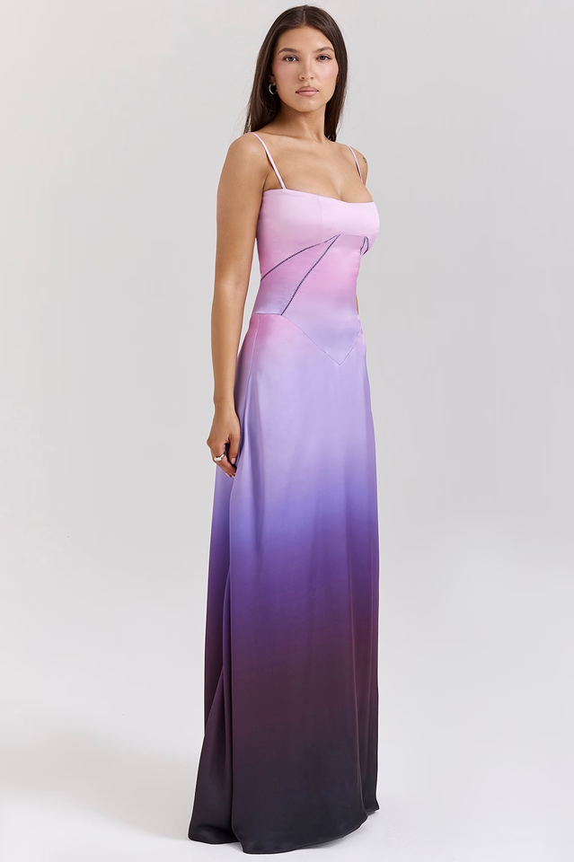 Satin Corset Spaghetti Strap Square Neck Maxi Gown