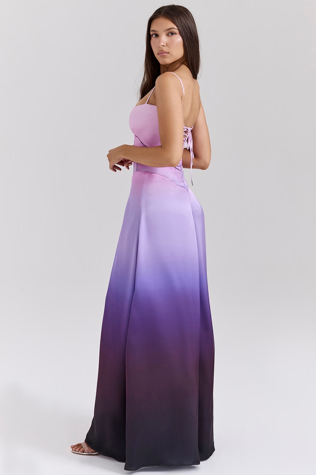 Satin Corset Spaghetti Strap Square Neck Maxi Gown