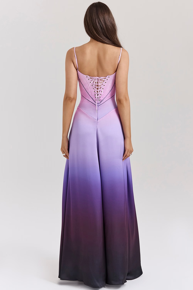 Satin Corset Spaghetti Strap Square Neck Maxi Gown