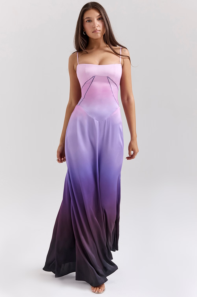 Satin Corset Spaghetti Strap Square Neck Maxi Gown