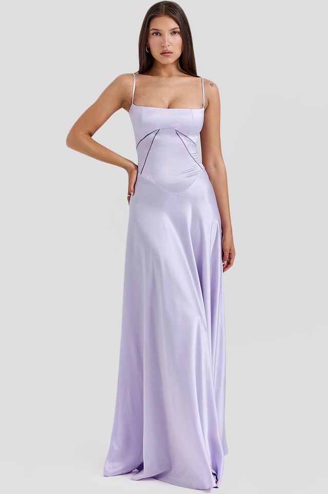 Satin Corset Spaghetti Strap Square Neck Maxi Gown