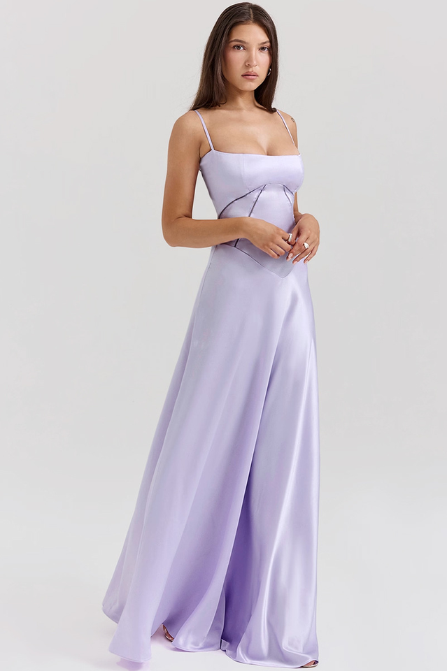 Satin Corset Spaghetti Strap Square Neck Maxi Gown