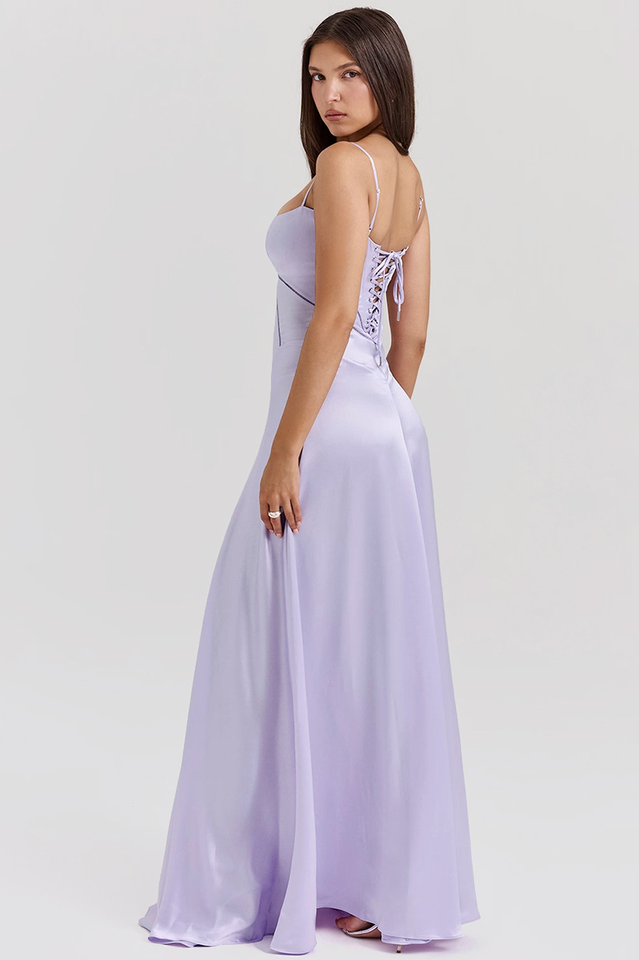 Satin Corset Spaghetti Strap Square Neck Maxi Gown