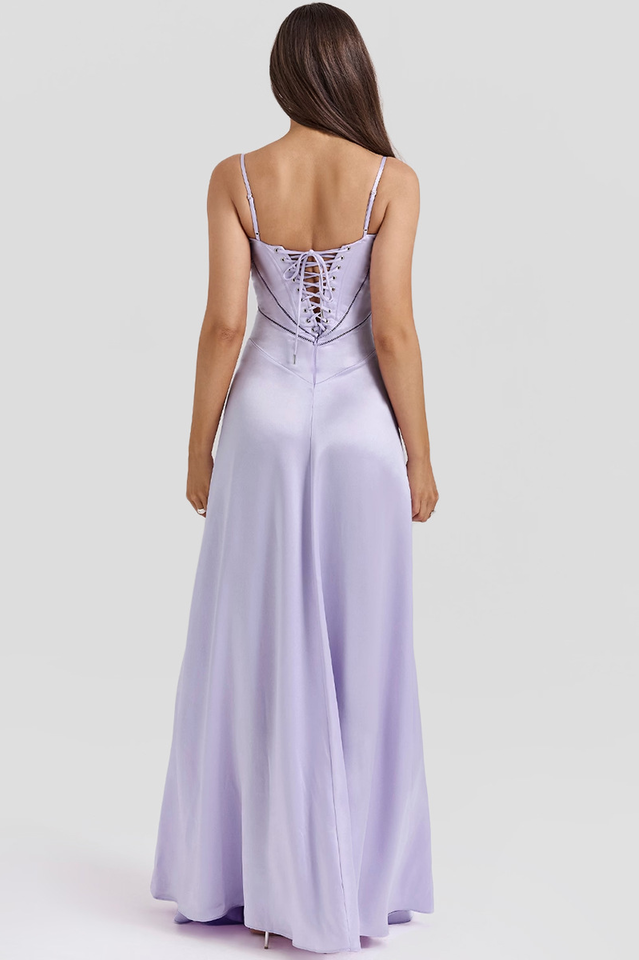 Satin Corset Spaghetti Strap Square Neck Maxi Gown